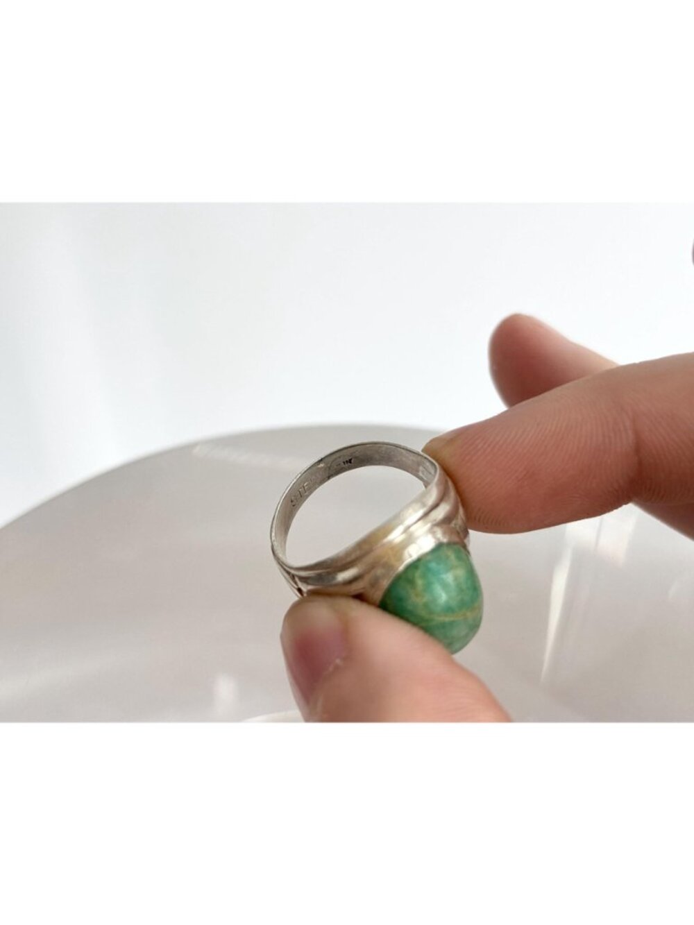Amazonite Green Gemstone Solitaire Sterling Silver 925 Vintage Ring - sz 6.75 - Picture 16 of 16
